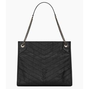 Saint Laurent Womens Shoulder Black Leather Niki Medium Tote Bag Chain